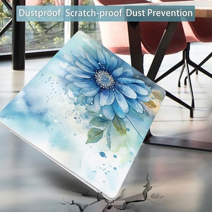 Mektron Case for MacBook Air 13 inch M1 A2337 A2179 A1932,Hard Cover 2018-2021 Air 13-inch with Touch ID, Exclusively Designed Protective Shell with Screen Protector,Watercolor Blue Flower