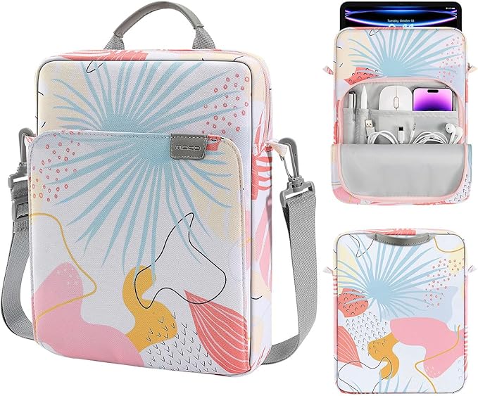 MoKo 9-11 Inch Tablet Sleeve Bag Handle Carrying Case with Shoulder Strap Fits iPad Pro/Air/A16 11 inch,iPad 10th 10.9,i-Pad 9/8/7th 10.2,iPadAir 5/4th 10.9,i-Pad 9.7,Tab S8/S9 11", Tropical Leaf