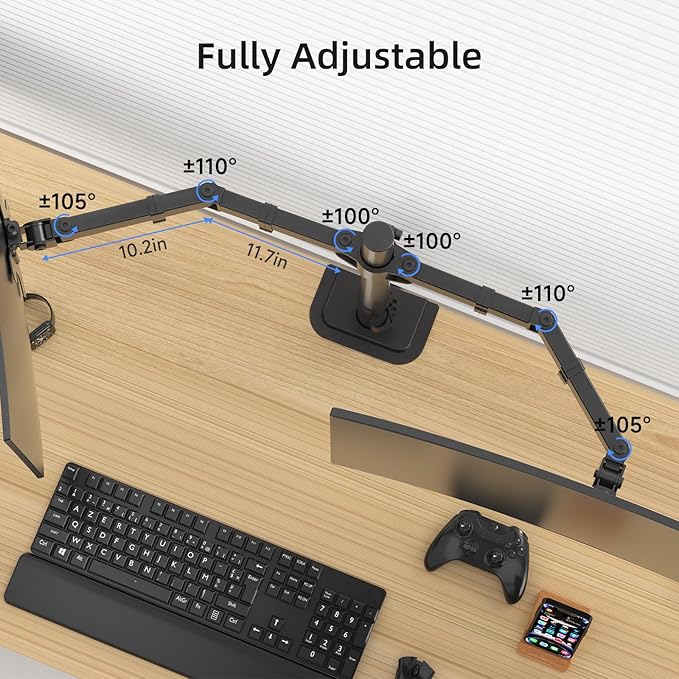 Suptek Dual Monitor Desk Mount, Adjustable Dual Monitor Arm for 2 Monitor Screens up to 43 inch, 15.75" Pole Monitor Stand for Desk, Holds up to 22 lbs, Black(MD9442LB)