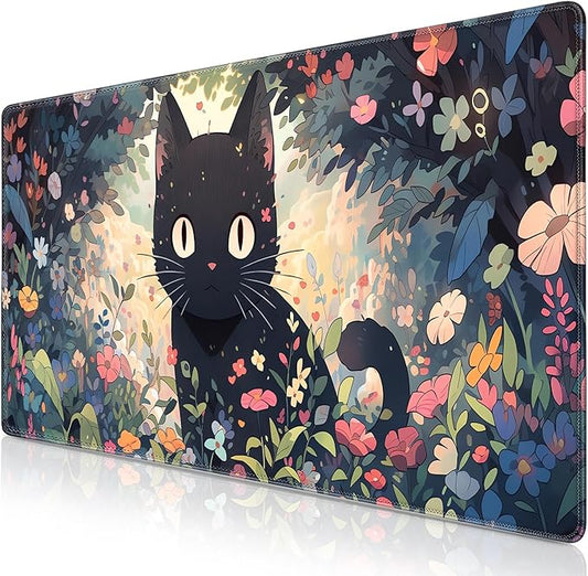 Anime Cat Mouse Pad Desk Mat, Kawaii XXL Large Gaming Mouse Pad Keyboard with Stitched Edges Non-Slip, 35.4×15.7in Mousepad Mat for Desktop Computer Laptop Office Women Decor Funny Cute