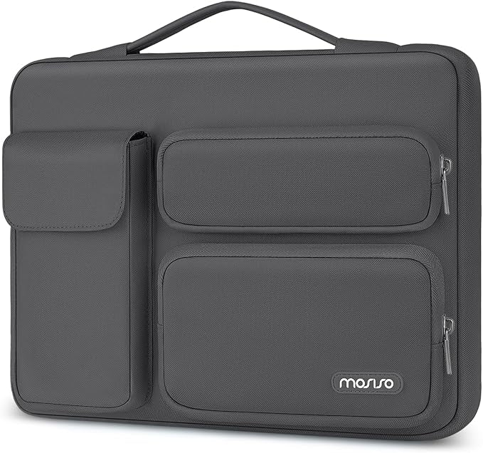 MOSISO 360 Protective Laptop Case 13.3 inch, 13-13.3 inch Laptop Sleeve Compatible with MacBook Air/Pro 13 / Pro 14, HP Dell ASUS Lenovo, Side Open Bag with 2 Raised&1 Flapover Pockets, Dawn Gray