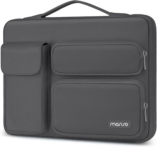 MOSISO 360 Protective Laptop Case 13.3 inch, 13-13.3 inch Laptop Sleeve Compatible with MacBook Air/Pro 13 / Pro 14, HP Dell ASUS Lenovo, Side Open Bag with 2 Raised&1 Flapover Pockets, Dawn Gray