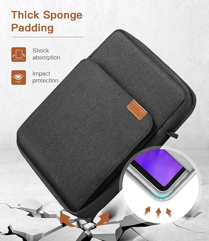 MoKo 9-11 Inch Tablet Sleeve Bag Handle Carrying Case with Shoulder Strap Fits iPad Pro/Air/A16 11 inch,iPad 10th 10.9,i-Pad 9/8/7th 10.2,iPadAir 5/4th 10.9,i-Pad 9.7,Tab S8/S9 11", Black & Gray