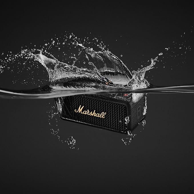 Marshall Emberton III Portable Bluetooth Speaker - Rugged Waterproof IP67 Design | Loud Stereo Sound, Deep Bass with 32+ Hr Playtime | Compact and Wireless for Travel and Outdoors - Black & Brass