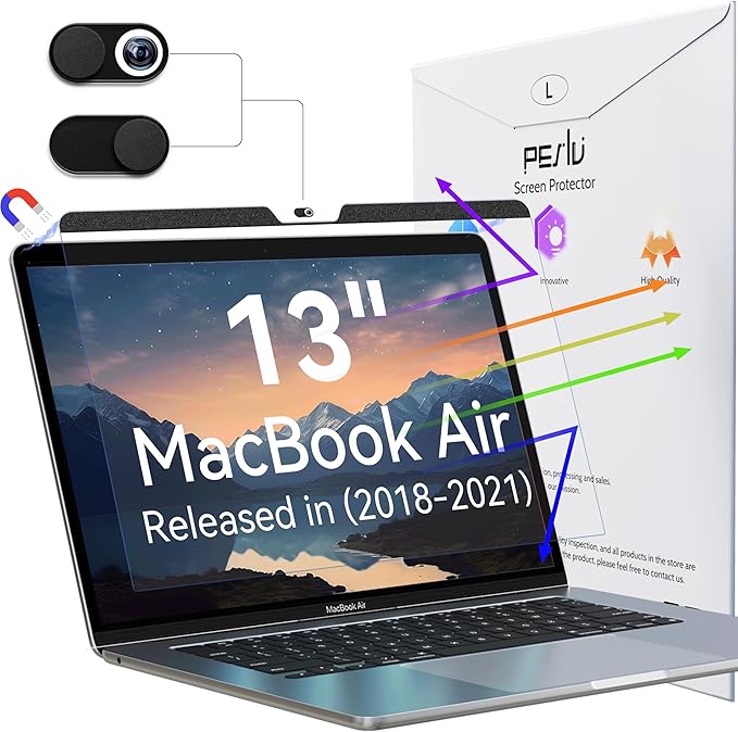Peslv Magnetic Anti Blue Light Screen Protector for MacBook Air 13 Inch (2018-2021, M1), Removable Glare Filter for 13.3" Mac Laptop Computer