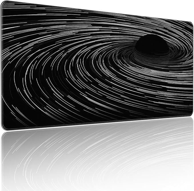 Extended Mouse Pad, Black Abstract Swirl Design, 35.4 x 15.7 Inches, Microfiber Cloth Surface, Rectangular Desk Mat with Non-Slip Rubber Base