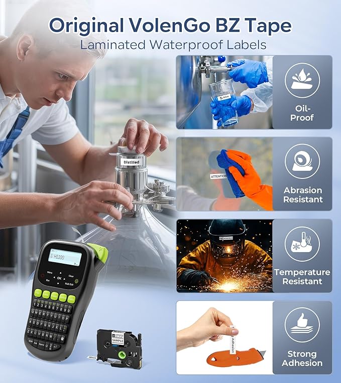 Label Maker Machine with-Tape, Label Maker Waterproof-Labels, Wire Labeler Machine with Tapes Laminated, H1100 Handheld Labeling Maker, Backlit-LCD & One-Touch Key, Home Industrial Office Organization