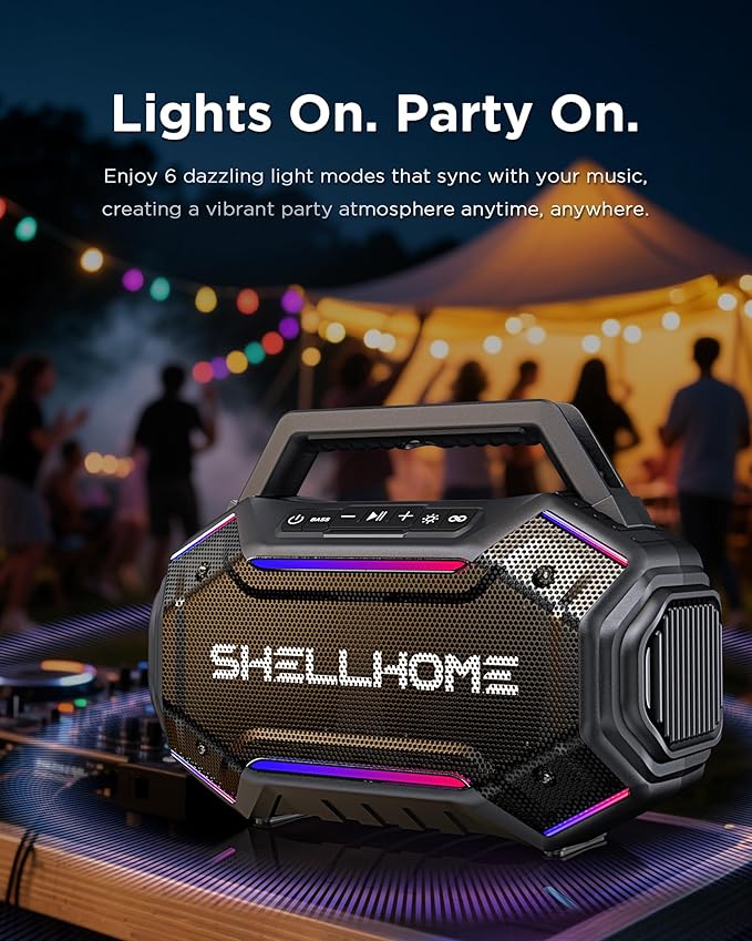 Bluetooth Outdoor Speakers, 80W(Peak) Loud Wireless Speaker, 30H Playtime, RGB Lights, BassUp 2.0, IPX6 Waterproof, TWS, Bluetooth 6.0, Portable Boombox for Party, Pool, Beach (Teal)