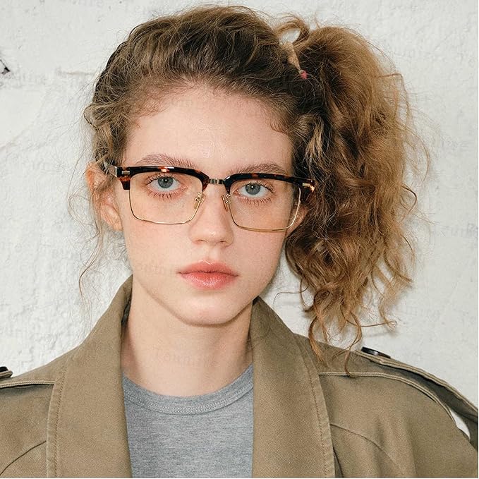 Semi Rimless Rectangle Blue Light Glasses Men Women Black Square Eyewear
