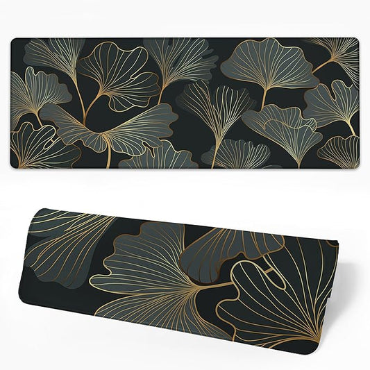 Desk Mat Ginkgo Leaves Desk Pad for Keyboard and Mouse, Large Mousepad with Stitched Edges for Work Game Office, 31.5 x 11.8 in