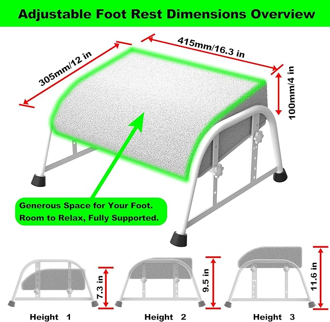 Under Desk Footrest with Memory Foam, Adjustable 10-Level Ergonomic Foot Rest for Office & Gaming Desk Accessories for Leg Rest, Reinforced Metal Frame, Non-Slip Base Extra Large（White