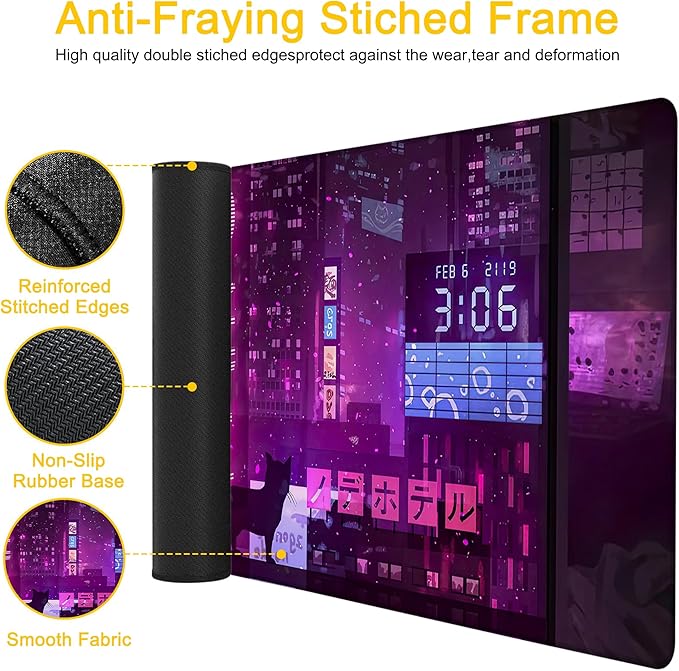 Desk Pad Anime Street Desk Mat for Keyboard and Mouse, Large Mousepad with Stitched Edges for Work Game Office, 31.5 x 11.8 in