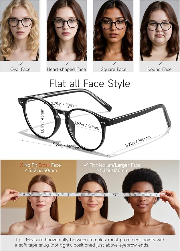 Round Blue Light Blocking Glasses Lightweight Chic Frame Anti Eye Strain Protection Computer Gaming for Women and Men