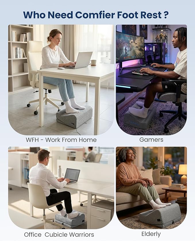 Comfier Under Desk Foot Rest at Work with Graphene Fast Heat Cloth,Ergonomic Heated Foot Stand with 2 Heights & 3 Heat & 3 Vibration,Heel Support for Back,Leg Pain Relief,Office Home,Gift Men,Women
