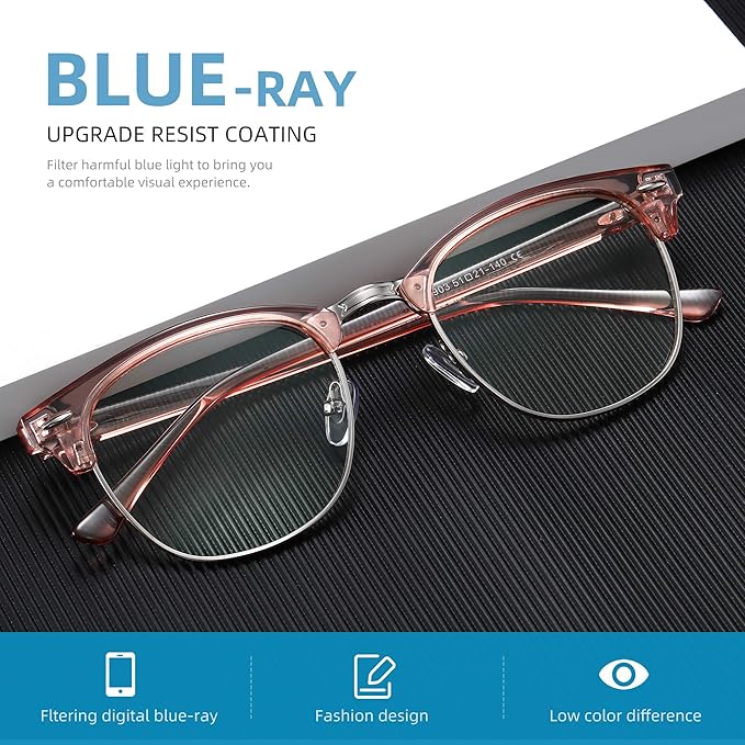 Blue Light Blocking Glasses Vintage Half Frame UV Clear Lens Anti Eyestrain Computer Gaming Glasses for Women