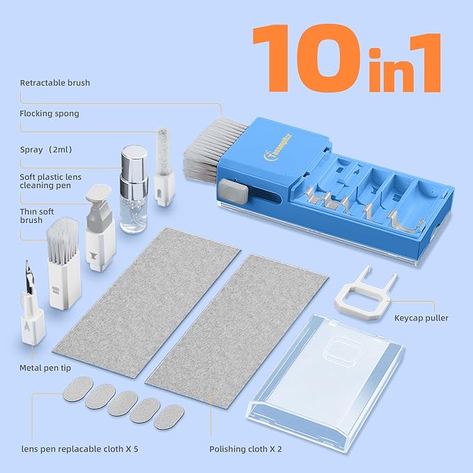 Tassmpitor Laptop Cleaning Kit, Keyboard Cleaning Kit with Spray and Wipe, Keyboard Cleaner for MacBook iPad Tablet iPhone Computer Camera Lens Airpods Earbuds, Mutitool Brush for Electronic Screen - Image 4