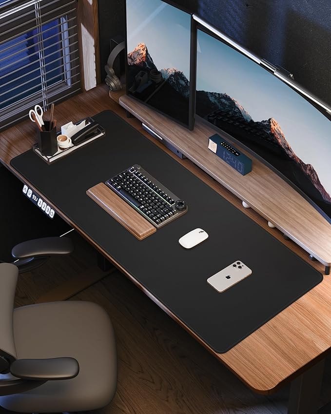 Desk Pad Soft PU Leather Extra Large Mouse Pad Laptop Computer Desk Mat Table Blotter Flat Smooth Waterproof Non-Slip Desktop Protector Writing Pad for Office and Home (Black, 120x43cm)