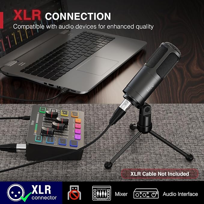 FIFINE XLR Dynamic Microphone, Vocal Podcast Microphone with Cardioid Pattern, Studio Metal Mic for Streaming Voice-Over Dubbing Video Recording, Black-K669D
