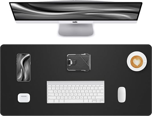 Leather Desk Pad Protector - 48" x 17" Non-Slip PU Leather Large Mouse Pad, Waterproof Desk Blotter Mat for Office and Home (Black)