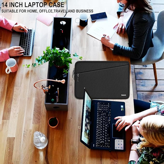 Laptop Case 14 inch, Traveling Water Resistant Laptop Sleeve with Pocket, Shockproof Protective Carrying Notebook Cover Bag Compatible for 14 Inch MacBook Air/Pro, HP, Lenovo, Dell, ASUS, Acer, Black