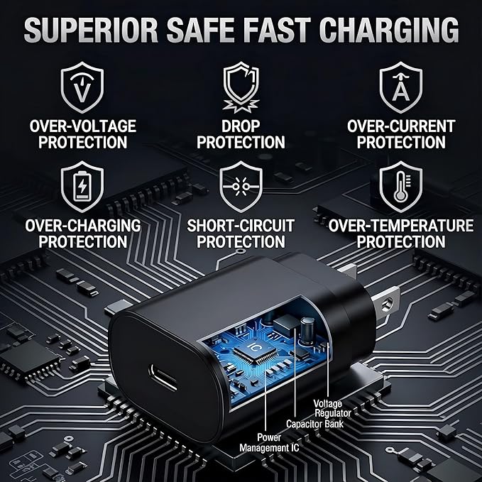 TT&C USB C Block 30W PD Super Fast Charger Type C Plug Cube Wall Adapter Power Brick Compatible with iPhone 17, 17e, 17 Pro Max, 16, 16e, 15, 14, 13, 12, iPad, mini, Galaxy S25, S24 (Black 1Pack)
