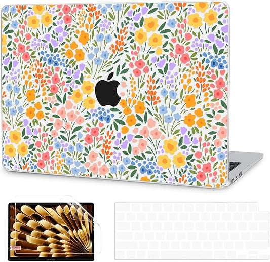 G JGOO Compatible with MacBook Air 13 inch Case 2026 2025-2022 M5 A3449 M4 A3240 M3 A3113 M2 A2681, Clear Hard Shell for MacBook Air 13.6 inch Case + Keyboard Cover+ Screen Protector, Colorful Floret