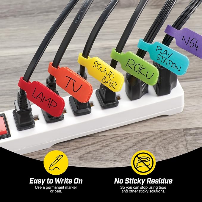 Wrap-It Storage - Cable Labels, Medium, Multi-Color (30-Pack) Write On Cord Tags for Wire Management and Identification - Image 2