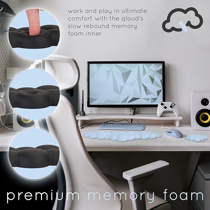 Create-ables Qloud Cloud Wrist Rest Keyboard Wrist Rest for Computer Keyboard Pad, Cloud Keyboard Wrist Rest, Wrist Pad for Keyboard, Memory Foam, Non Slip Base, Comes with Mouse Pad - Light Blue