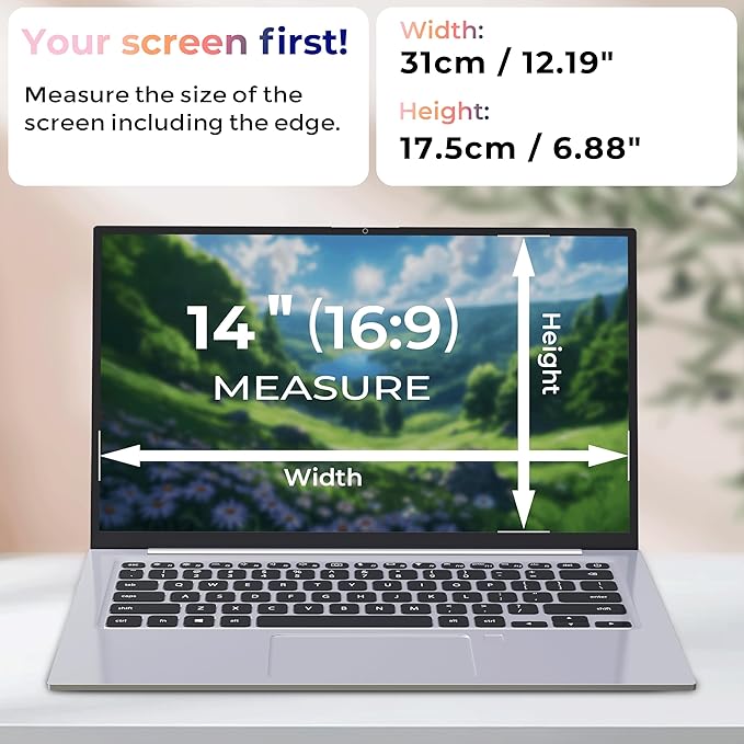 Magnetic Laptop Privacy Screen 14 inch for 16:9 Privacy Shield, 14" Removable Computer Monitor Anti Glare Protector Blue Light Filter, Compatible with HP/Dell/Acer/Lenovo/Samsung/ASUS (12.2x6.9inch/ W x H)