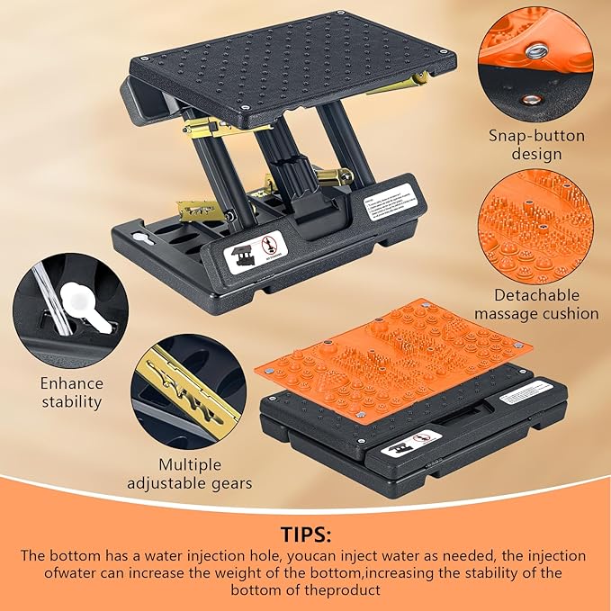 Footrest for Under Desk at Work, Height Adjustable Foot Rest with Reflexology Pad, Foldable Ergonomic Foot Stool for Muscle Tension Relief, Suitable for Office, Home & All-Season Use(Orange)