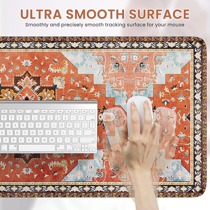 iLeadon Rug Desk Mouse Pad,Orange XXL Gaming Mouse Pad for Desk,Computer Desktop Protector Mat with Stitched Edges,Extended Keyboard Mousepad for Women Office,Home