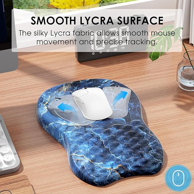 MROCO Ergonomic Mouse Pad with Wrist Support, Wrist Rest Mousepads for Carpal Tunnel Pain Relief, Memory Foam Pad with Massage Bulge and Non-Slip Base for Office, Home, Ocean Marble