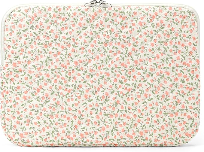 Puffy Laptop Sleeve 13 Inch Cute Quilted Laptop Protective Case Padded Floral Computer Sleeve for MacBook (B-Pink, 13 Inch)