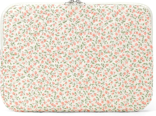 Puffy Laptop Sleeve 13 Inch Cute Quilted Laptop Protective Case Padded Floral Computer Sleeve for MacBook (B-Pink, 13 Inch)