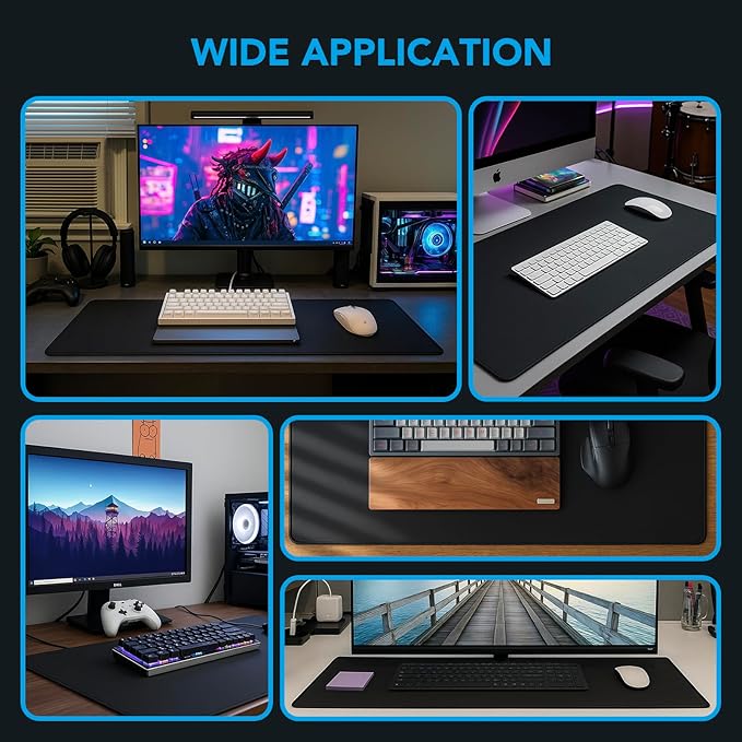 Large Mouse Pad, Desk Mat with Non-Slip Rubber Base, Waterproof Gaming Mousepad with Stitched Edges, XXL Computer Long Keyboard Mouse Mat for Gamer, Office & Home, 31.5" x 15.7", Black