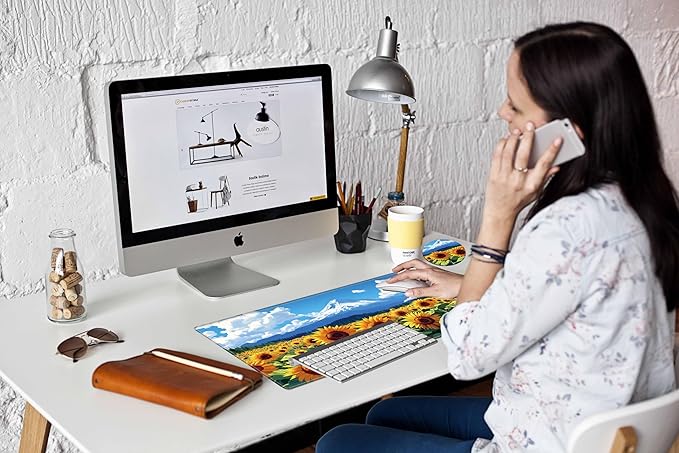 Gaming Mouse Pad Large Mousepad Sunflower Desk Mat 24x12 Desk Pad XL Computer Mat with Stitched Edge Rubber Base for Work Women Home Office