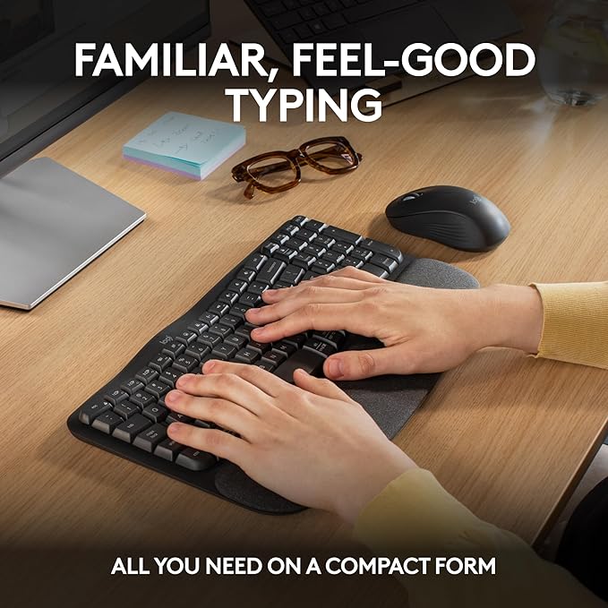 Logitech Wave Keys MK670 Combo, Wireless Ergonomic Keyboard with Signature M550 L Wireless Mouse, Comfortable Natural Typing, Bluetooth, Logi Bolt, for Multi-OS, Windows/Mac - Graphite