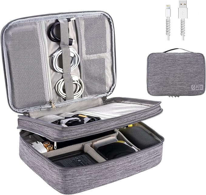 OrgaWise Electronics Organizer, Electronic Accessories Bag Travel Cable Organizer Three-Layer for iPad Mini, Kindle, Hard Drives, Cables, Chargers
