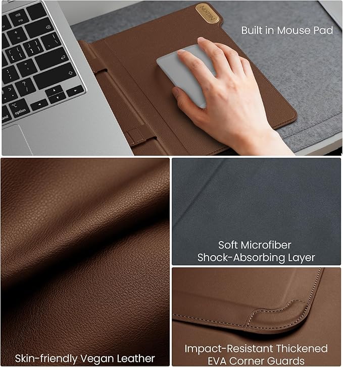 Nillkin 16 inch Laptop Sleeve with Handle (4-in-1), 2 Stand Modes, MacBook Sleeve with Adjustable Stand & Mouse Pad, Slim Laptop Case 16 inch for Samsung/Surface/HP/Chromebook/Dell 13-16'', Brown