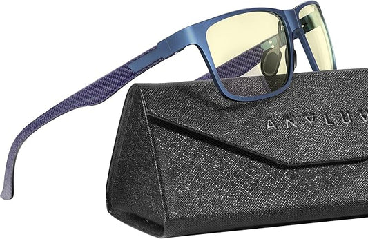 ANYLUV Carbon Fiber Reading Glasses for Men Women, Blue Light Blocking Computer Readers, Anti Glare Spring Hinge