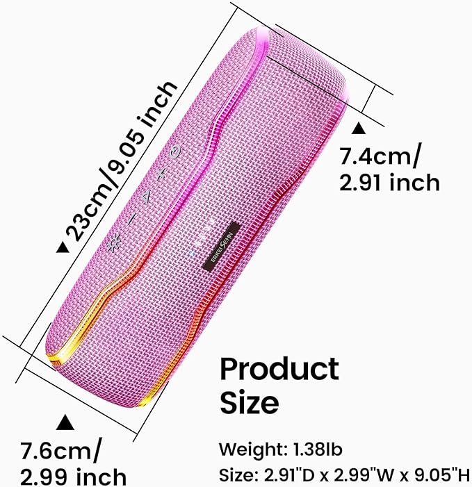 ERKEI SEHN Bluetooth Speaker, IPX7 Waterproof Wireless Speakers, Flashing Light, 25W Super Bass, 24H Playtime, Birthday Valentines Gifts for Him/Men, TWS Pairing, Beach Vacation Essentials, Pink