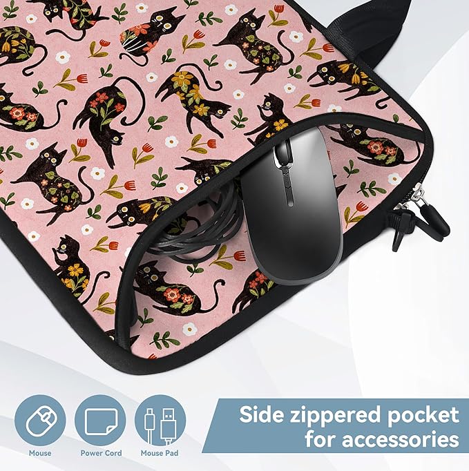 RICHEN Messenger Bag Carrying Case Sleeve with Handle Accessory Pocket Fits Laptops/Notebook/ebooks/Kids tablet/ipad (11-13.3 inch, Flowers Cats)