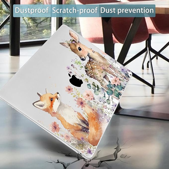 Mektron Case for MacBook Air 13 inch M1 A2337 A2179 A1932,Hard Cover 2018-2021 Air 13-inch with Touch ID, Exclusively Designed Protective Shell with Keyboard Skin+Screen Protector, Fox and Deer
