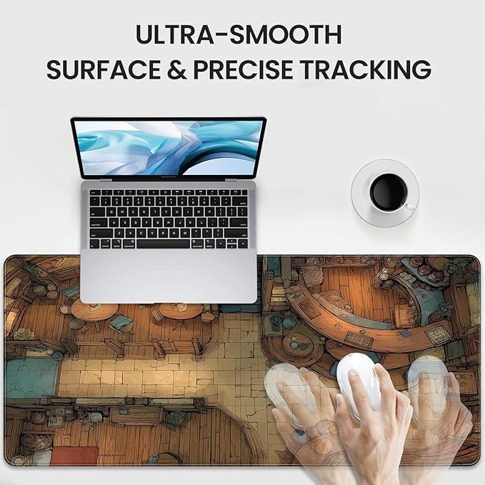 Extended Keyboard and Mouse pad, Fantasy Tavern Pattern, 35.4 x 15.7 Inch, Gaming Desk mat with Non-Slip Base and Waterproof Finish, Suitable for Home Office and workstations.