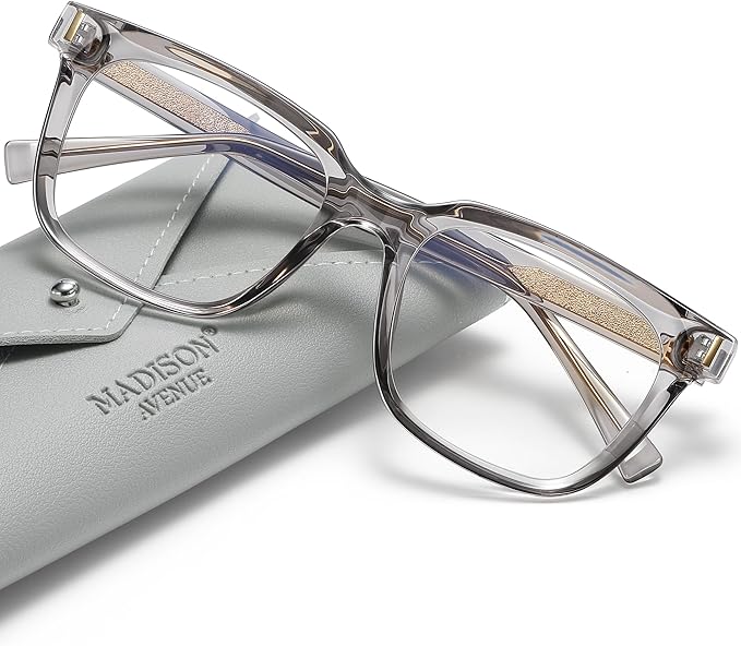 Madison Avenue Trendy Sqaure Blue Light Blocking Glasses for Women with Case, Stylish Anti Glare Glasses for Computer