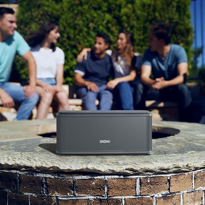 DOSS SoundBox Touch Wireless Bluetooth Speaker-12W HD Sound with Rich Bass, IPX5 Waterproof, 20H Playtime, Handsfree, for Gatherings, Home, Office, Outdoor, Travel-Grey