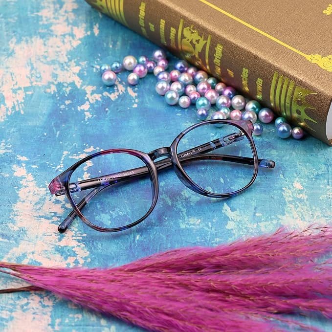 LifeArt Round Blue Light Blocking Glasses, Computer Glasses, Gaming Glasses, TV Glasses for Women Men (Floral, 4.25 Magnification)