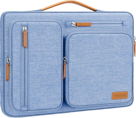 MOSISO 360 Protective Laptop Case 13.3 inch, 13-13.3 inch Laptop Sleeve Compatible with MacBook Air/Pro 13 / Pro 14,HP Dell Acer ASUS,Side Open Carrying Case with 4 Zipper Pockets&Handle, Sky Blue
