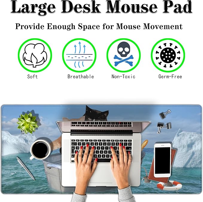 XXL Mouse Pad - Funny Cats Desktop Computer Mat, Large Desk Pads, Non-Slip Rubber Base Waterproof with Stitched Edges, 35.4" X 15.7" for Work/Game/Office/Home