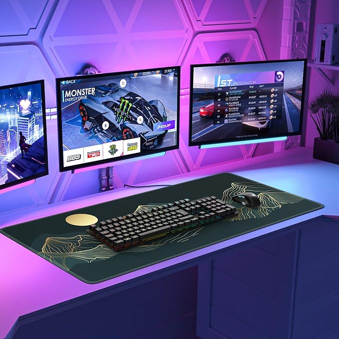 iLeadon Large Mouse Pad - XXL Extended Gaming Mouse Pad with Stitched Edges, Keyboard Mat for Work, Game, Office, Home (Cyan)